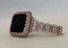 Boho Bride Apple Watch Band Rose Gold Crystal or Lab Diamond Bezel Iwatch Bling