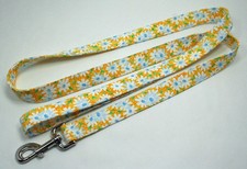 Daisy White on Yellow Fabric Nylon Dog Lead Leash Handmade Custom Designer