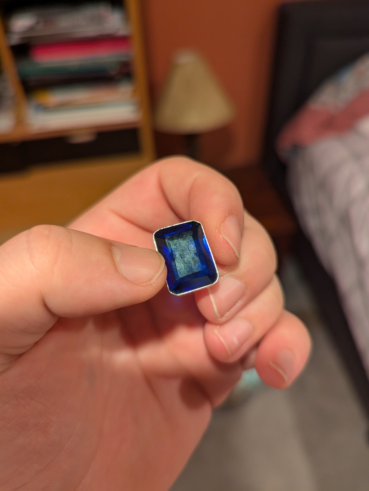 Blue Rectangle Cut Ring - image 3