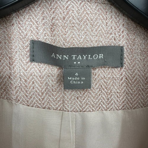 Ann Taylor Tweed Blazer Sakko 4 Fischgrätmuster 3 Knöpfe Arbeit Karriere Rosa Creme Neu mit Etikett - Bild 3 von 7