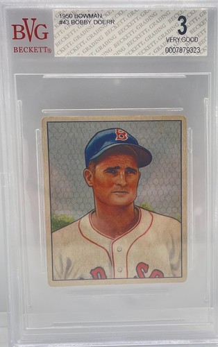 1950 Bowman # 43 Bobby Doerr Boston Red Sox 2nd Baseman Graded 3 Very Good