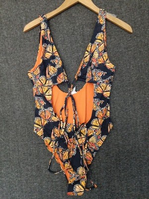 Toluca Swim Triangle Waist Wrap Open Tummy Multicolor One Piece Swimsuit Size M