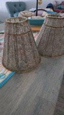 Set of 2 Vintage Beaded Bell Lamp Shades Pewt...