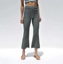 Ganni Stretch Seersucker Full Length Pants Womens Sz. Medium  Green Check $255