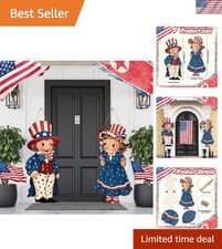 2 Pcs 4th of July Hanging Sign Wooden Patriotic Front Door Decorations Memori...
