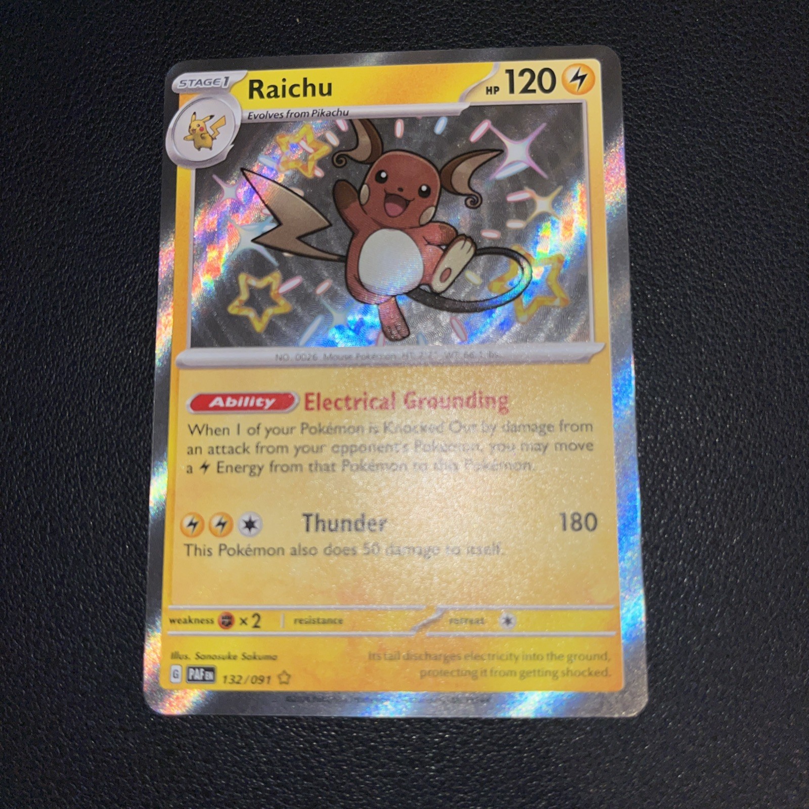 Pokemon TCG Raichu Card Paldean Fates 132/091 Baby Shiny