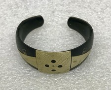 Vintage Cuff Bracelet, Polished Ebony, Silver Tone Inlay, Tuareg Tribal, JWL-975