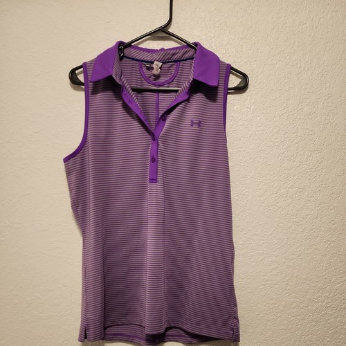 Polo smanicata Under Armour Heat Gear donna viola e grigia a righe taglia large
