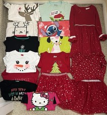 Girls S Small 6/6X 14PC Christmas Holiday Clothing Lot: Dress, Shirts, Disney