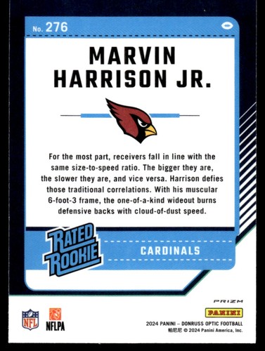 2024 Donruss Optic Pink Prizm Marvin Harrison Jr. RC Arizona Cardinals #276 - Foto 2 di 2