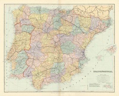 Spanien & Portugal. Iberia. Eisenbahnen. Große 52x65cm. STANFORD 1904 alte Karte