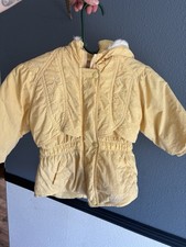 VNTG Oshkosh B  Gosh Girls 3T Winter Jacket Faux Fur Hood Yellow Floral Designs