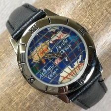 Unbranded Women Map Atlantic & Pacific Ocean Leather Quartz 27mm Watch 6 1/4"