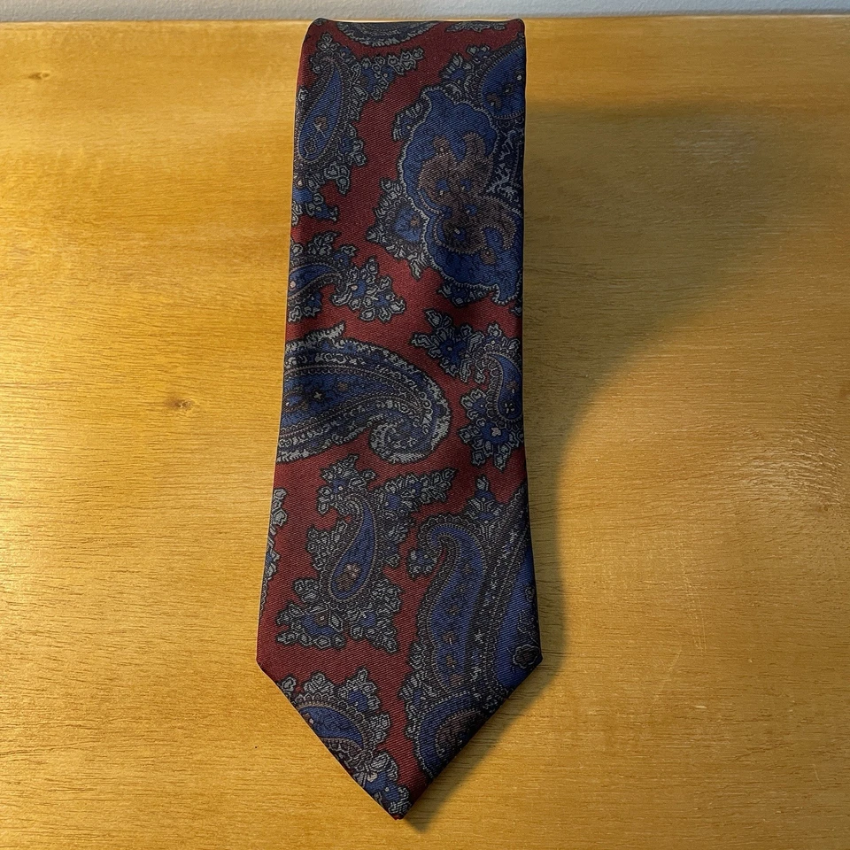 Галстук Burberry 100% шелк - красный и синий пейсли - сделано в Англии - Изображение 3 из 4