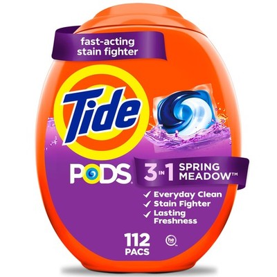 Tide PODS laundry detergent pacs, 3-in-1 Stain 112 Count (Pack of 1), red