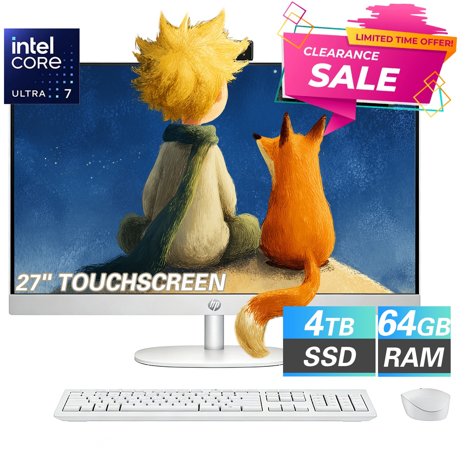 HP 27" Touch All-in-One Desktop AI PC Ultra 7 Wireless Keybo