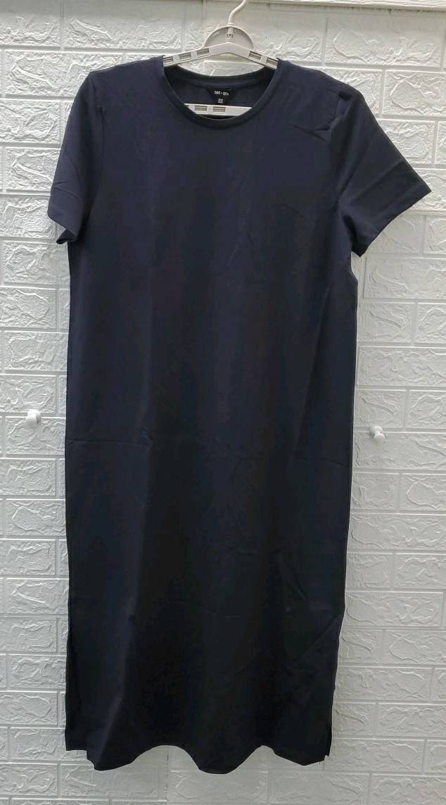 New Saint+Sofia Easy Short Sleeve Crew Neck T Shirt Dress Navy Size 14