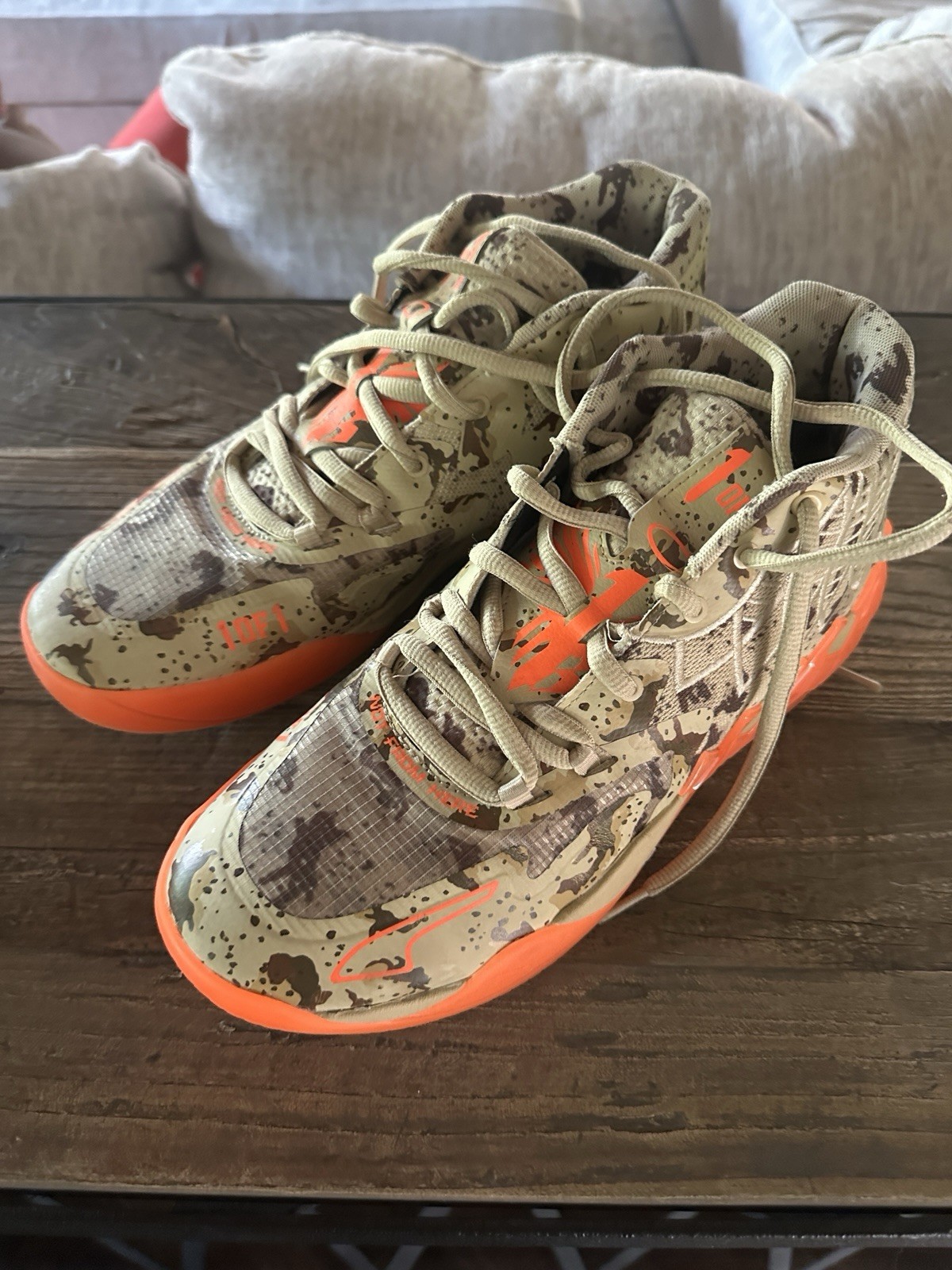 PUMA Camouflage High Top Basketball Sneakers Beige Orange Br