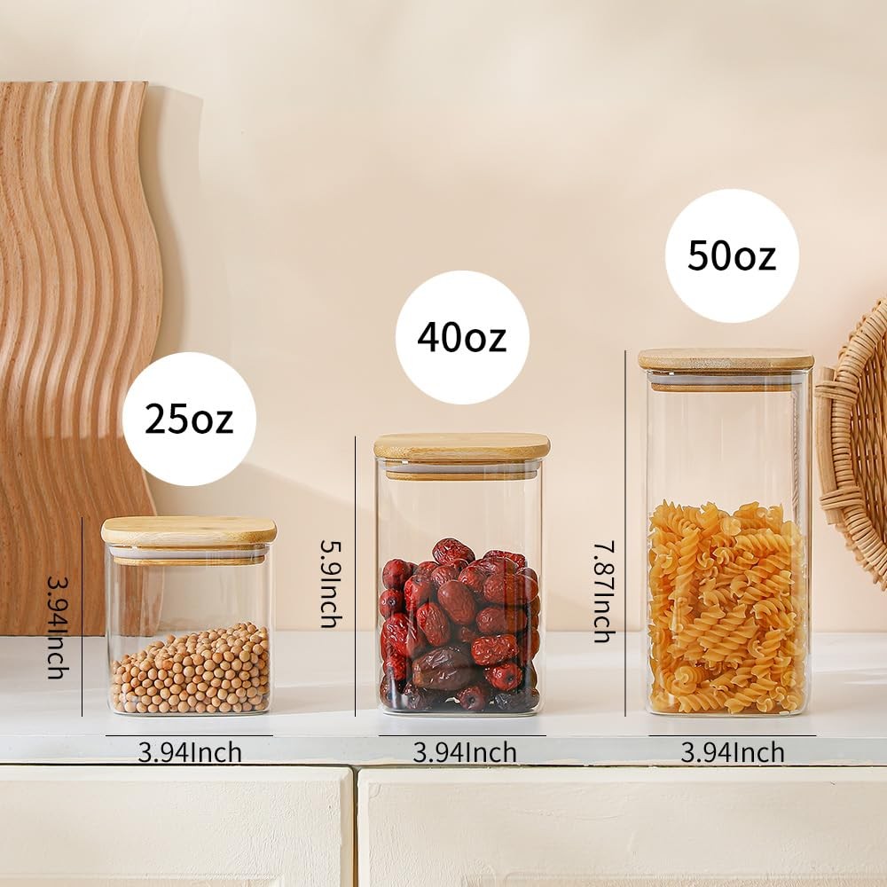 Glass Food Storage Containers with Lids 6 Pack(25oz/37oz/50oz), High Borosili...