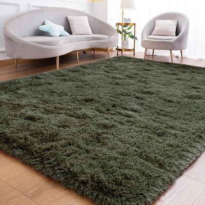 Fluffy Rug for Bedroom Living Room, 4x6 Olive Green Area Rugs, Faux Fur Shag