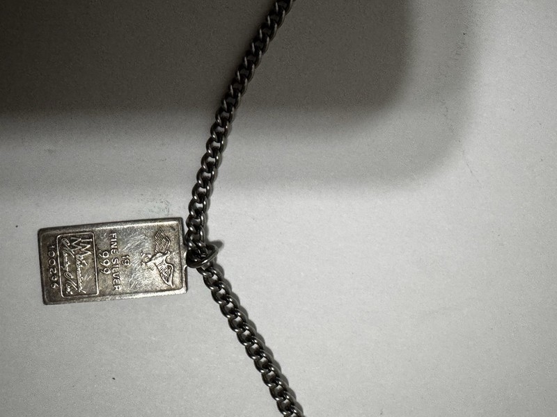925 Sterling Silver Curb Link Necklace Engraved Bar Pendant Lobster, Mexico