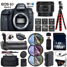 Canon EOS 6D Mark II DSLR Camera with 50mm f/1.8 STM Lens  Professional Battery