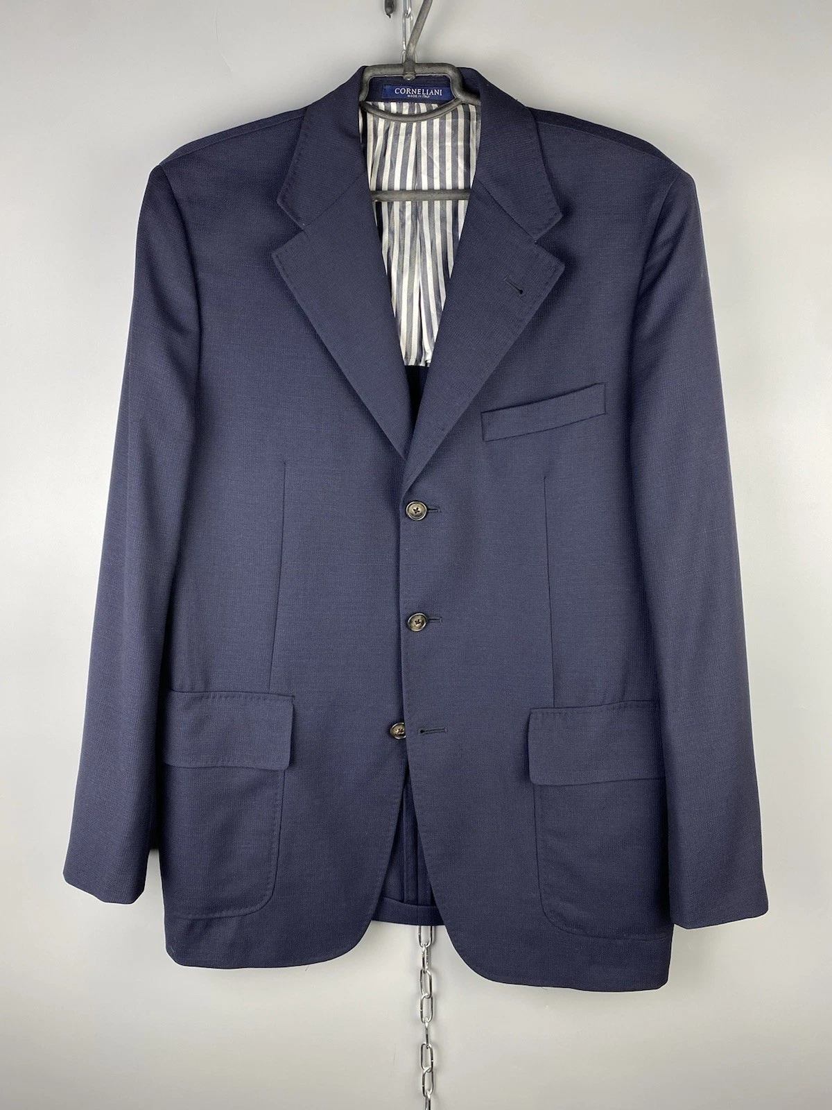 Corneliani Mens Luxury Virgin Wool Blue Button Blazer Jacket Size L