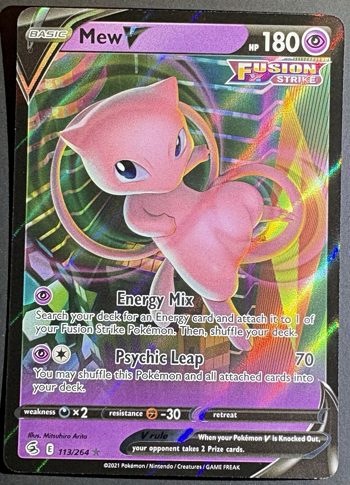 2021 Mew V Pokemon TCG Fusion Strike 113/264 Ultra Rare Holo HP 180