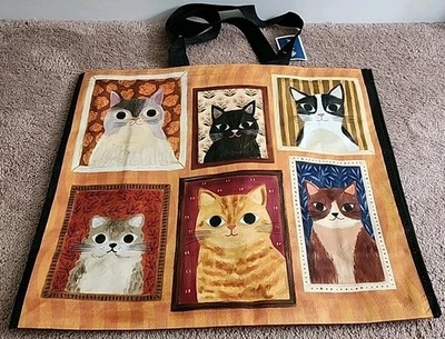 New Marshalls - Fancy Happy Cat Portraits - Large Reusable Shopping Tote Eco Bag