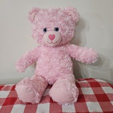Build A Bear Pink Teddy Bear Plush 16" Textured Curly Fur Blue Eyes Toy BAB