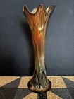 Vintage Fenton Diamond And Rib Pattern Amethyst Carnival Glass Swung Vase 12"