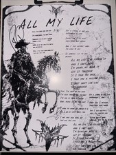 Falling In Reverse Ronnie Radke Signed All My Life Lyric Sheet 8x11