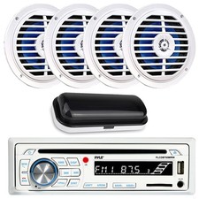 Pyle Marine Bluetooth CD MP3 Receiver, 4x 5.25" 180W Boat White Speakers, Cover
