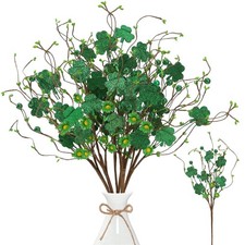 St.Patrick's Day 6 Pcs Shamrock Berry Stems Artificial Wooden Shamrock Flower...