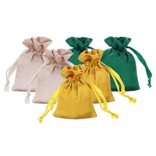 6 Pack 3 x 4 Inch Satin Bags with Drawstring, Green/Champagne/Gold