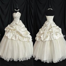 Vintage Ivory Wedding Dresses Ruffles Strapless Satin and Tulle Bridal Gowns
