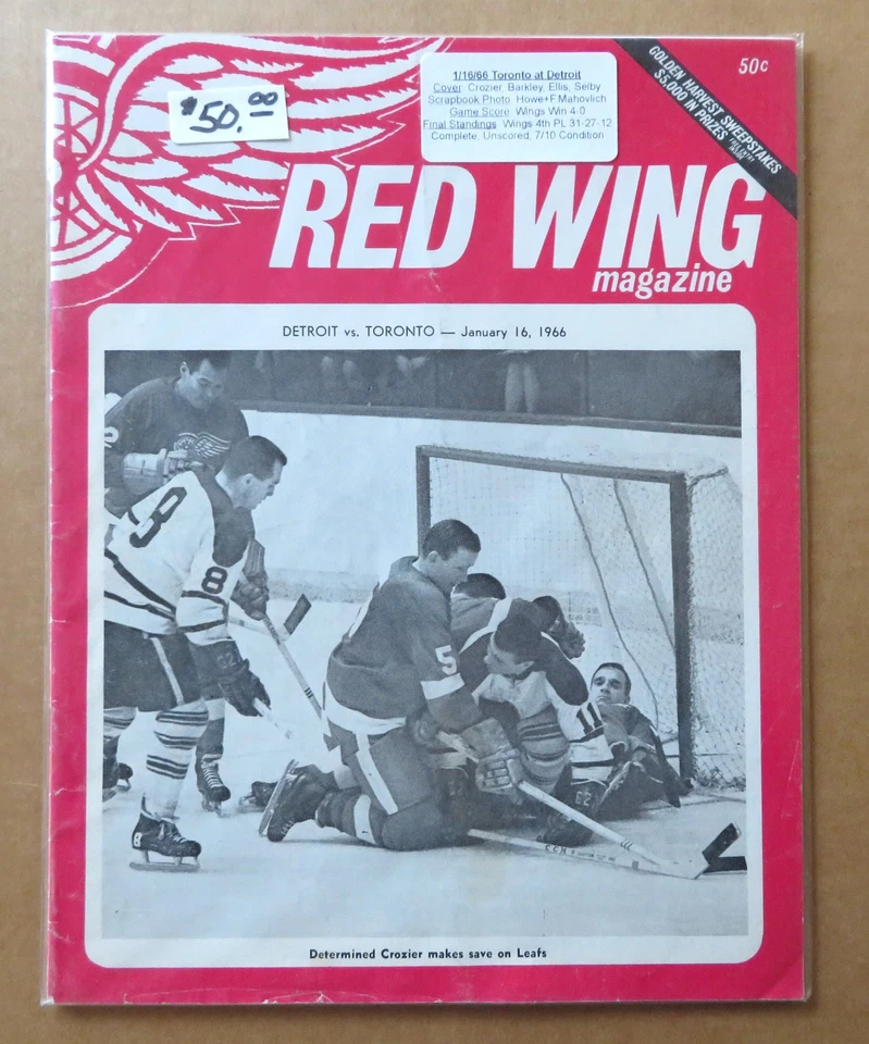Vintage Det Red Wings vs Toronto Program Jan 16, 1966 Gordie Howe on cover - Image 3 of 3