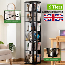 6 Tier Rotating Bookshelf 360° Spinning Floor Standing Bamboo Shelf Space Saving
