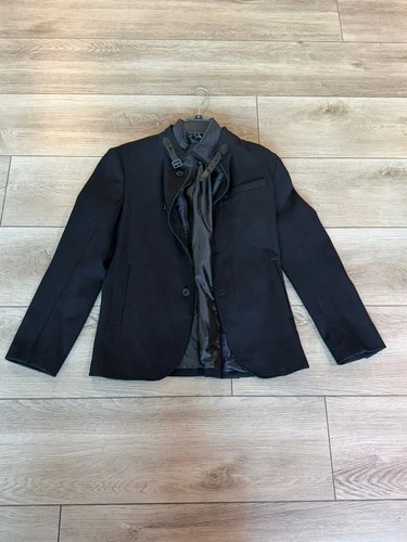 Zara Man Basic Black Blazer Leather Elbow Patches M - product listing photo