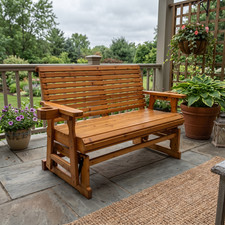4 FT Outdoor Wooden Patio Glider w/Cupholder, Heavy Duty 800 LBS, 2-Seat