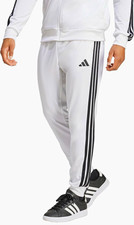 Adidas Men's White  Black 3-Stripes Tricot Regular Tapered Pants, New Retail 50