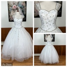 Elegant Mori Lee White Beaded Tulle Wedding Gown 
