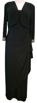 Alex Evenings 2pc Black Crystal Rhinestone Maxi Formal Dress Bolero Jacket 12