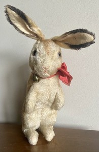 Antique Steiff Manni Mohair Bunny Rabbit WORKING Squeaker 14” W/ Button NICE