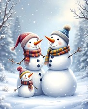 Snowman Family Quilt Panel 36" x 44" Winter, Holiday Fabric