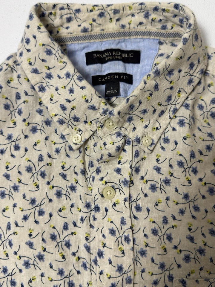 Camisa de lino Banana Republic para hombre grande floral calce camden manga larga abotonada Foto 4 de 4