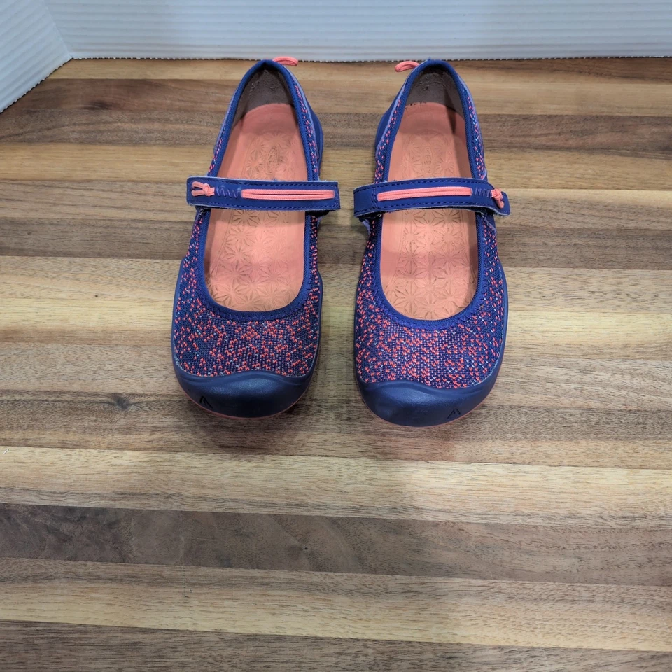 Keen Big Kids Girls 3 Moxie Mary Jane Flats Hook Loop Royal Blue/Fusion Coral - Image 3 of 4