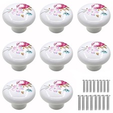 Ceramic Hand Painted Drawer Knobs, 8 Pack Vintage Flower Round Cabinet Knob...