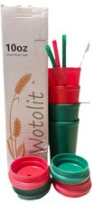 10 Oz Wheat Straw Cups With lids Straws  Cleaning Brush 4 Pc New