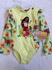 Disney Store Moana Green Girl's 2T Long Sleeved Zip Rashguard Swimsuit UPF 50